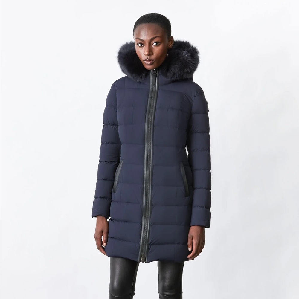 Mackage Calla puffer down coat jacket navy fur hood small size S